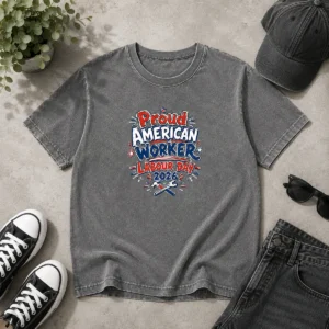 Awesome Labour Day Proud American Worker Doodle Washed T-Shirt
