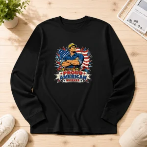 Original Labour Day Proud American Worker Pop Art Long Sleeve Shirt