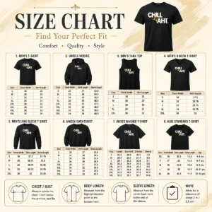 Size chart for Original Awesome Chill Tf Aht with measurements in inches and cm to help choose the right fit