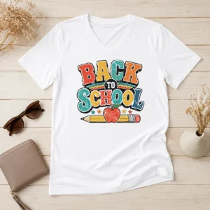 Nice Funny Retro Vintage Back To School Apple Pencil V-Neck Shirt
