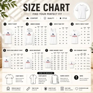 Size chart for Premium Texas Young Republicans Est 1957 State Of Texas Political Organization Logo with measurements in inches and cm to help choose the right fit