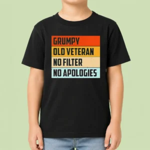 Hot Grumpy Old Veteran No Filter No Apologies Retro Kids T-Shirt