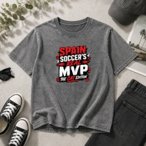 Hot Spain Soccer Cat Meme Streetwear Washed T-Shirt