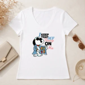 Awesome Top Snoopy Peanuts I Keep That MF Thang On Me Hot Dog Mustard Ketchup V-Neck Shirt