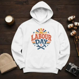 Official Vintage Retro Labour Day Sunburst Tools Hoodie