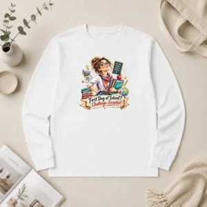 Hot Good Humorous Watercolor First Day Of School Teacher For Woman Long Sleeve Shirt