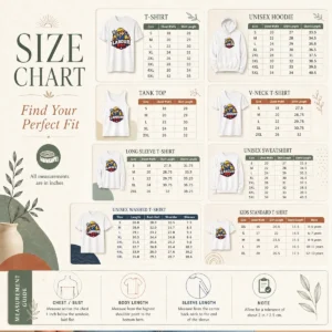 Size chart for Original Awesome Beaver Mascot Labour Day Thumbs Up Wrench with measurements in inches and cm to help choose the right fit