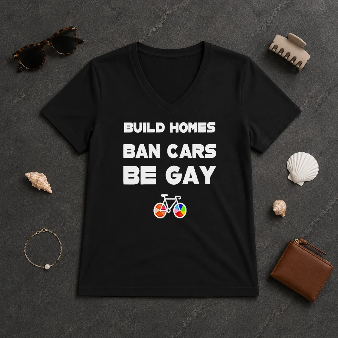 Top Build Homes Ban Cars Be Gay Bicycle Pride V Neck Shirt Top Build Homes Ban Cars Be Gay Bicycle Pride V-Neck Shirt