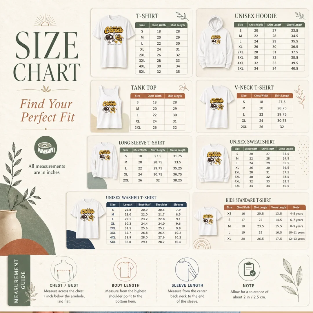 top-camera-just-say-cheese-your-face-deserves-a-filter-anyway-size-chart-1 Size chart for Top Camera Just Say Cheese Your Face Deserves A Filter Anyway with measurements in inches and cm to help choose the right fit