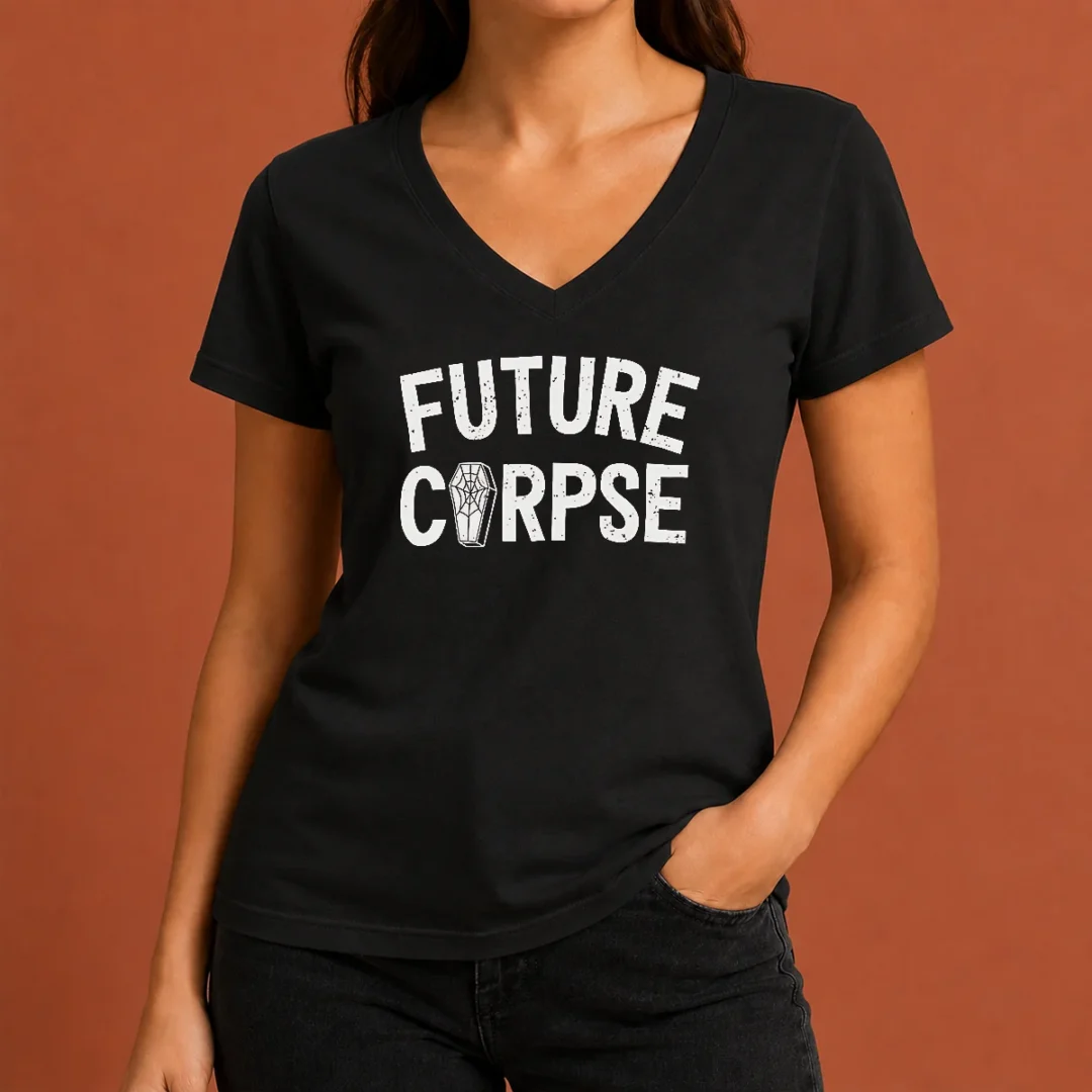 top-funny-distressed-future-corpse-with-coffin-goth-v-neck-shirt Top Funny Distressed Future Corpse With Coffin Goth V-Neck Shirt