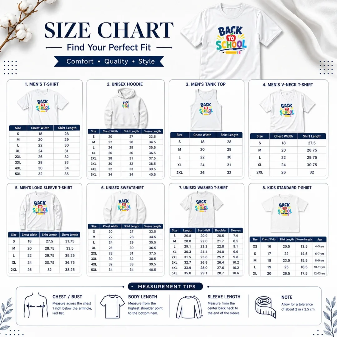 top-hot-pixel-art-retro-game-back-to-school-size-chart Size chart for Top Hot Pixel Art Retro Game Back To School with measurements in inches and cm to help choose the right fit