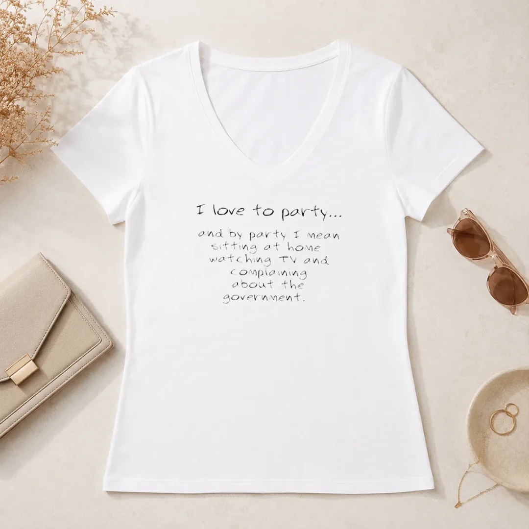 Top Nice I Love To Party Sitting At Home Watching TV Complaining About Government V Neck Shirt Top Nice I Love To Party Sitting At Home Watching TV Complaining About Government V Neck Shirt in black, casual fit