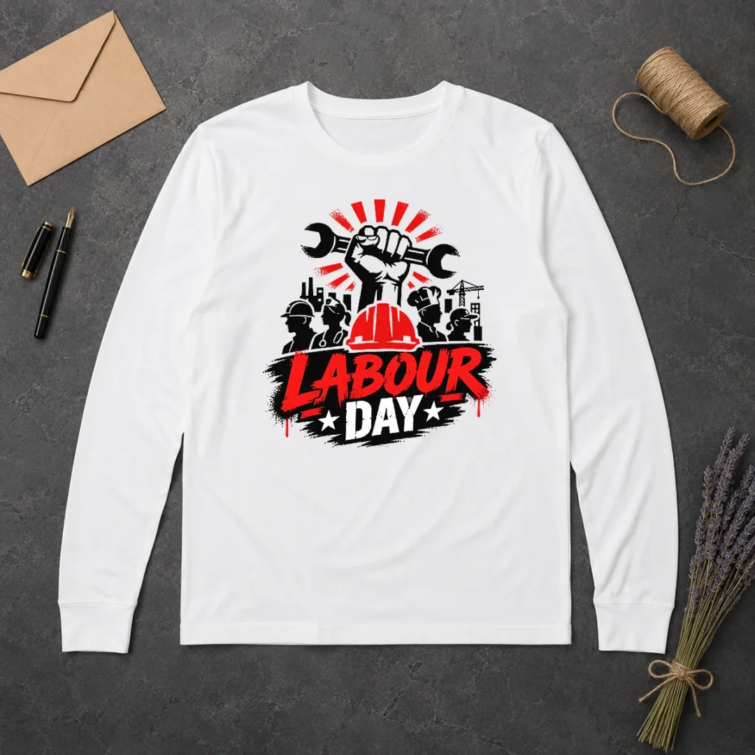 Top Official Labour Day Workers Silhouette Fist Wrench Grunge Long Sleeve Shirt Top Official Labour Day Workers Silhouette Fist Wrench Grunge Long Sleeve Shirt
