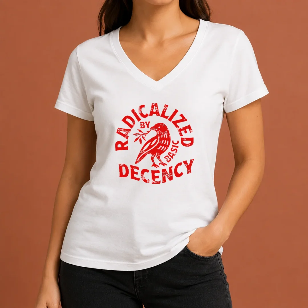 Top Radicalized By Basic Decency Distressed Bird V Neck Shirt Top Radicalized By Basic Decency Distressed Bird V-Neck Shirt