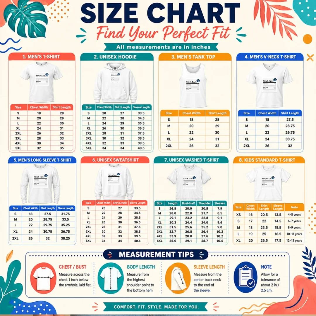 top-stitch-facts-stubbornness-listening-skills-side-eye-blue-body-attitude-size-chart Size chart for Top Stitch Facts Stubbornness Listening Skills Side Eye Blue Body Attitude with measurements in inches and cm to help choose the right fit