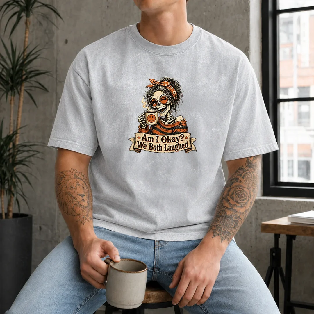 top-vintage-funny-halloween-skeleton-girl-coffee-washed-t-shirt Top Vintage Funny Halloween Skeleton Girl Coffee Washed T-Shirt