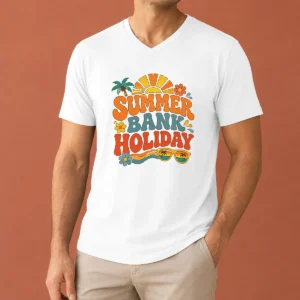 Happy Pretty Retro 70s Summer Bank Holiday Flower Power V-Neck Shirt