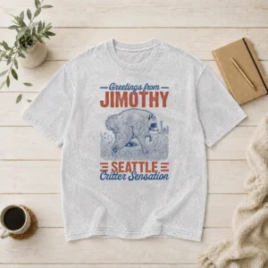 Hot Nice Greetings From Jimothy Seattle Critter Raccoon Comfort Colors Washed T-Shirt