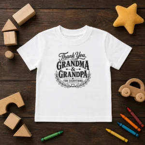 Awesome Grandparents Day Thank You With Line Art Typography Kids T-Shirt