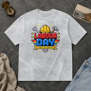 Hot Awesome Labour Day Pixel Art Thank You Workers Hard Hat Washed T-Shirt