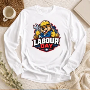 Original Awesome Beaver Mascot Labour Day Thumbs Up Wrench Long Sleeve Shirt