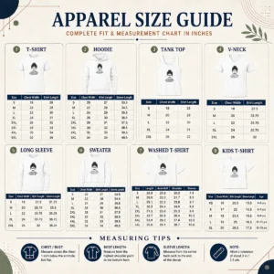 Size chart for Premium Funny Tamil Cultural Icon Minimalist with measurements in inches and cm to help choose the right fit