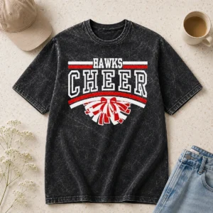 Pretty Hot Hutchinson Hawks Cheer Maroon Glitter Washed T-Shirt