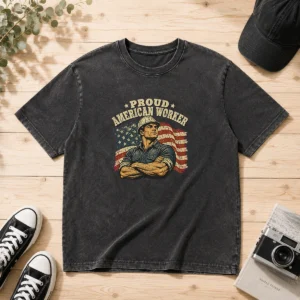 Premium Labour Day Proud American Worker Retro Distressed Washed T-Shirt