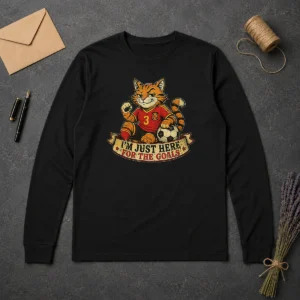Awesome Spanish Soccer Cat Meme Im Just Here For The Goals Retro Dis Long Sleeve Shirt
