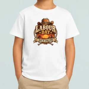 Happy Top Labour Day Built By Hard Work Desert Sunset Cowboy Kids T-Shirt