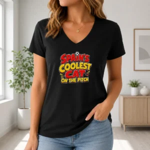 Original Spain Soccer Cat Meme Funny Cartoon V-Neck Shirt