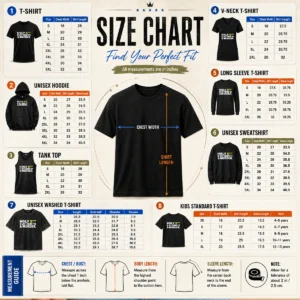 Size chart for Official Holy S He Just Committed A Murder Funny Quote with measurements in inches and cm to help choose the right fit
