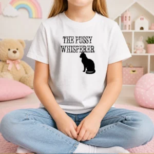 Top The Pussy Whisperer With Black Cat Silhouette Kids T-Shirt