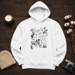 Official Worst Girl In America From The Town Of St Loser Misery Richard We Should Link Later Hoodie in black, front view with drawstrings and kangaroo pocket
