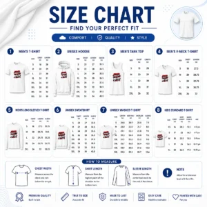 Size chart for Hot Spain Soccer Cat Meme Streetwear with measurements in inches and cm to help choose the right fit