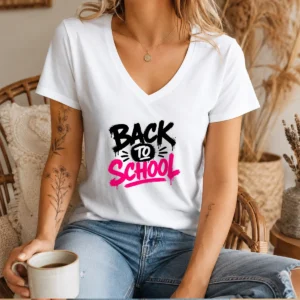 Good Brush Script Back To School Yellow Outline V-Neck Shirt