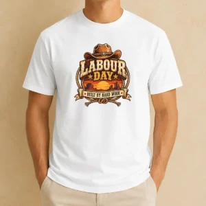 Happy Top Labour Day Built By Hard Work Desert Sunset Cowboy