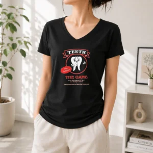 Nice Top Teeth The Game Pliers Included Horror Movie Parody V-Neck Shirt
