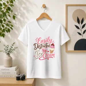 Nice Easily Distracted By ICE Cream Funny Cute V-Neck Shirt