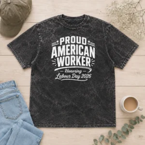 Pretty Labour Day 2026 Proud American Worker Line Art Washed T-Shirt