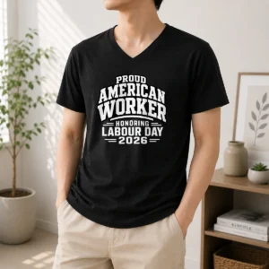 Hot Official Labour Day Proud American Worker Silhouette (2) V-Neck Shirt