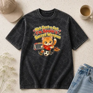 Hot Pretty Spain Soccer Cat Meme Funny Soccer Kawaii Washed T-Shirt