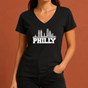 Funny Official Philly Skyline Apparel Philadelphia City Silhouette V-Neck Shirt