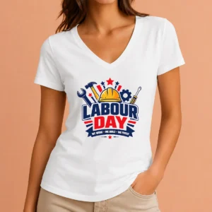 Funny Original Labour Day We Work Build Proud Multi Tool Badge V-Neck Shirt